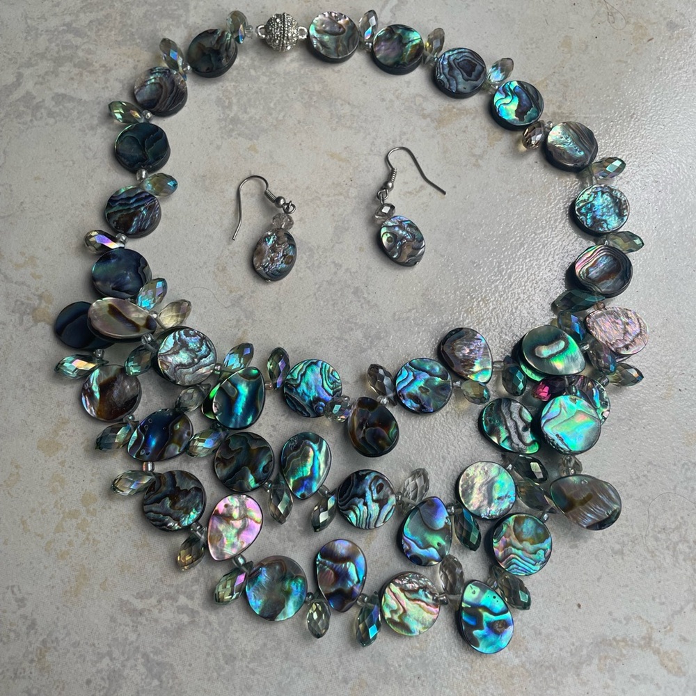 Iridescent Abalone Shell Necklace and Earring Set